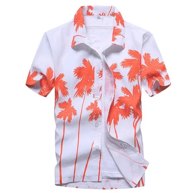 Palm Tree Printed Hawaiian Beach Shirt for Men 2019 Summer Short Sleeve 5XL Aloha Shirts Mens Holiday Vacation Clothing Chemise