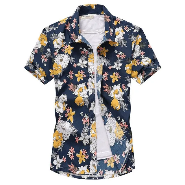 Palm Tree Printed Hawaiian Beach Shirt for Men 2019 Summer Short Sleeve 5XL Aloha Shirts Mens Holiday Vacation Clothing Chemise