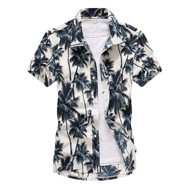 Palm Tree Printed Hawaiian Beach Shirt for Men 2019 Summer Short Sleeve 5XL Aloha Shirts Mens Holiday Vacation Clothing Chemise