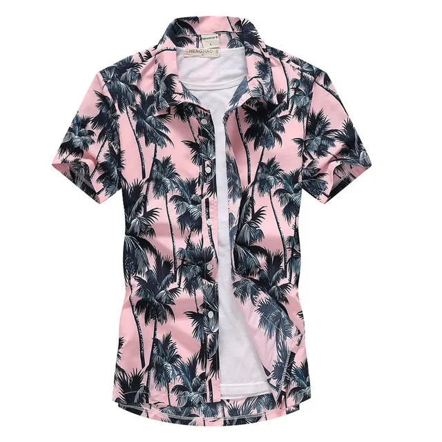 Palm Tree Printed Hawaiian Beach Shirt for Men 2019 Summer Short Sleeve 5XL Aloha Shirts Mens Holiday Vacation Clothing Chemise