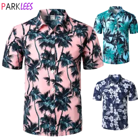 Palm Tree Printed Hawaiian Beach Shirt for Men 2019 Summer Short Sleeve 5XL Aloha Shirts Mens Holiday Vacation Clothing Chemise