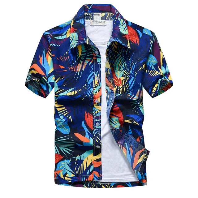 Palm Tree Printed Hawaiian Beach Shirt for Men 2019 Summer Short Sleeve 5XL Aloha Shirts Mens Holiday Vacation Clothing Chemise