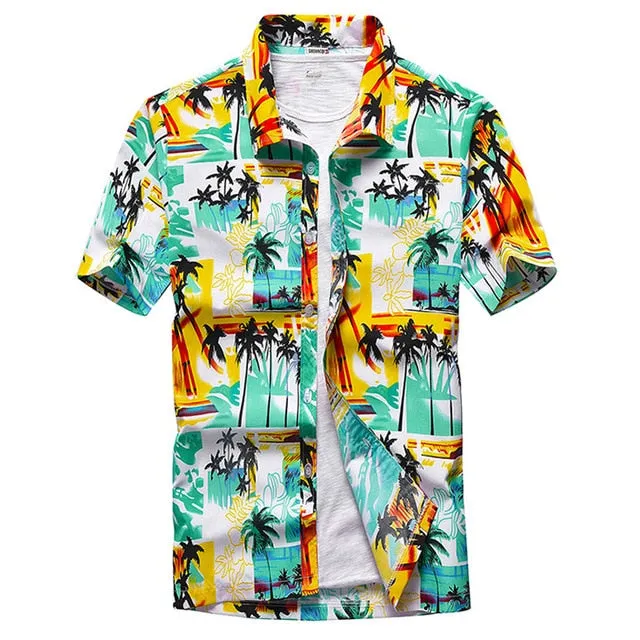Palm Tree Printed Hawaiian Beach Shirt for Men 2019 Summer Short Sleeve 5XL Aloha Shirts Mens Holiday Vacation Clothing Chemise