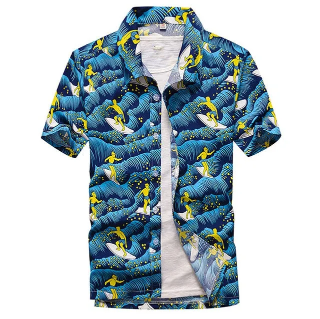 Palm Tree Printed Hawaiian Beach Shirt for Men 2019 Summer Short Sleeve 5XL Aloha Shirts Mens Holiday Vacation Clothing Chemise