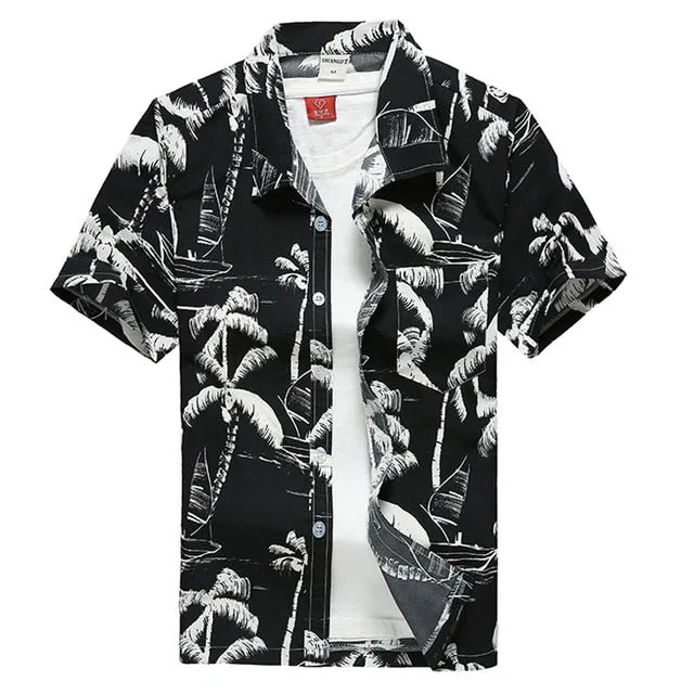 Palm Tree Printed Hawaiian Beach Shirt for Men 2019 Summer Short Sleeve 5XL Aloha Shirts Mens Holiday Vacation Clothing Chemise