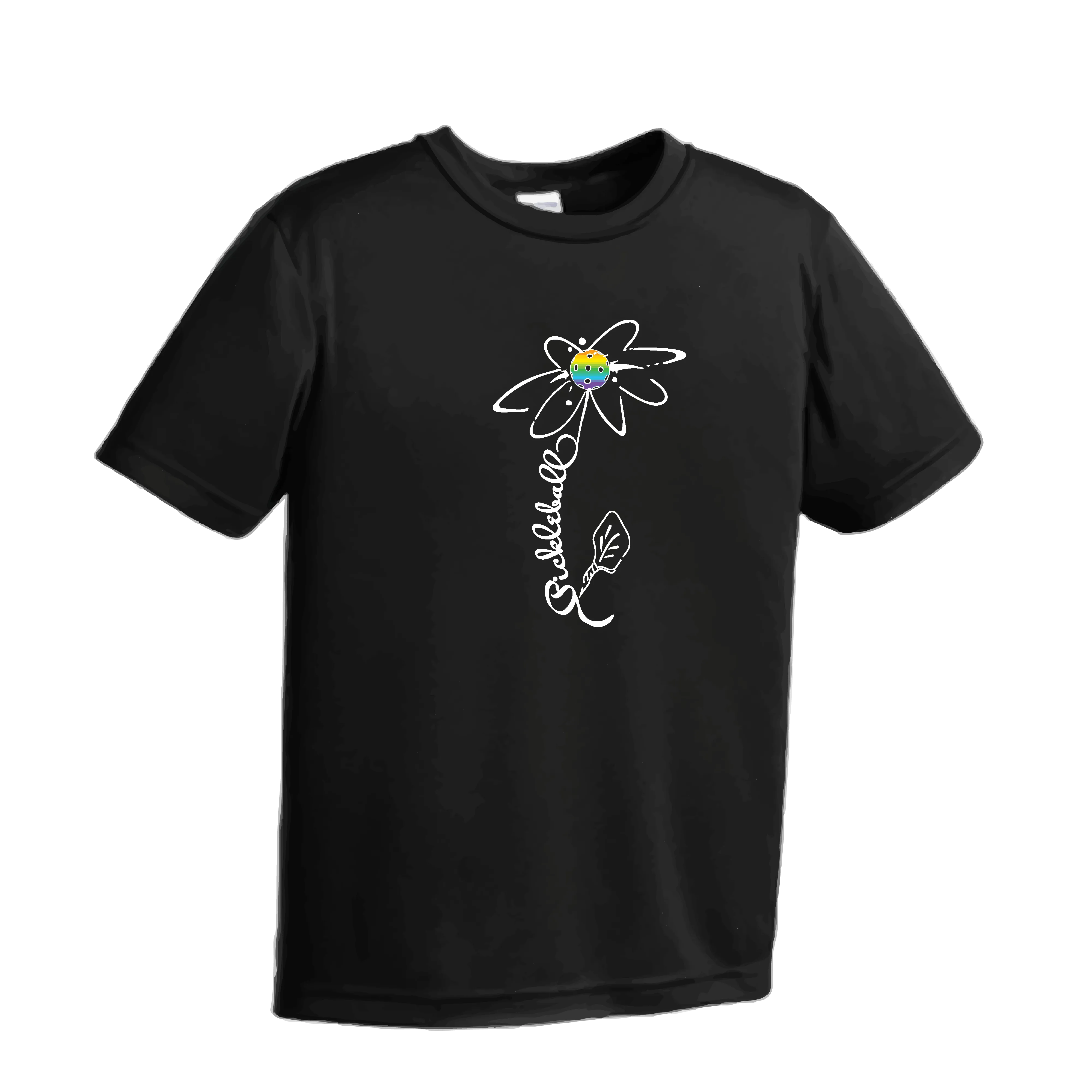 Pickleball Flower (Pink Purple Rainbow) | Youth Short Sleeve Pickleball Shirts | 100% Polyester