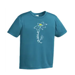 Pickleball Flower (Pink Purple Rainbow) | Youth Short Sleeve Pickleball Shirts | 100% Polyester
