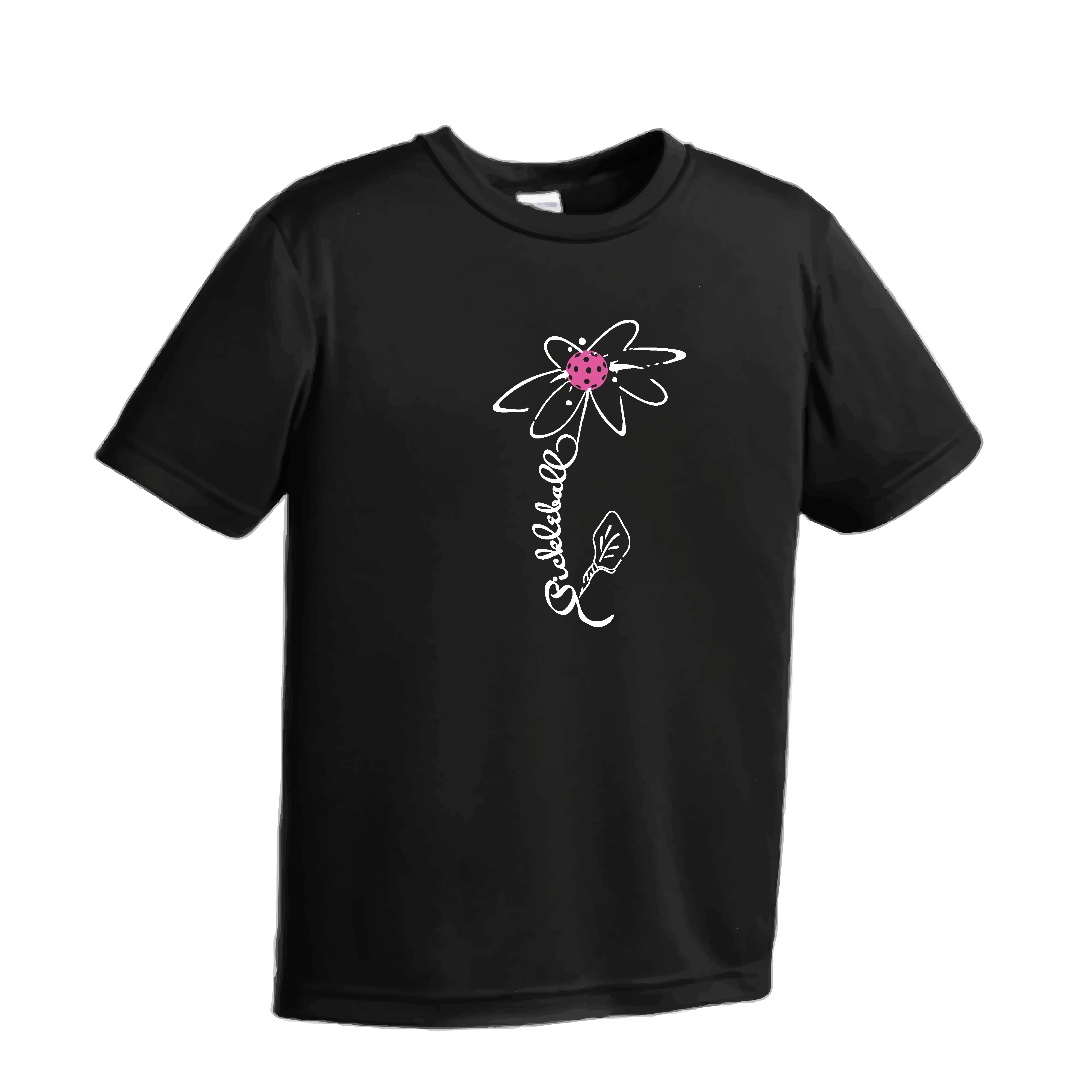 Pickleball Flower (Pink Purple Rainbow) | Youth Short Sleeve Pickleball Shirts | 100% Polyester