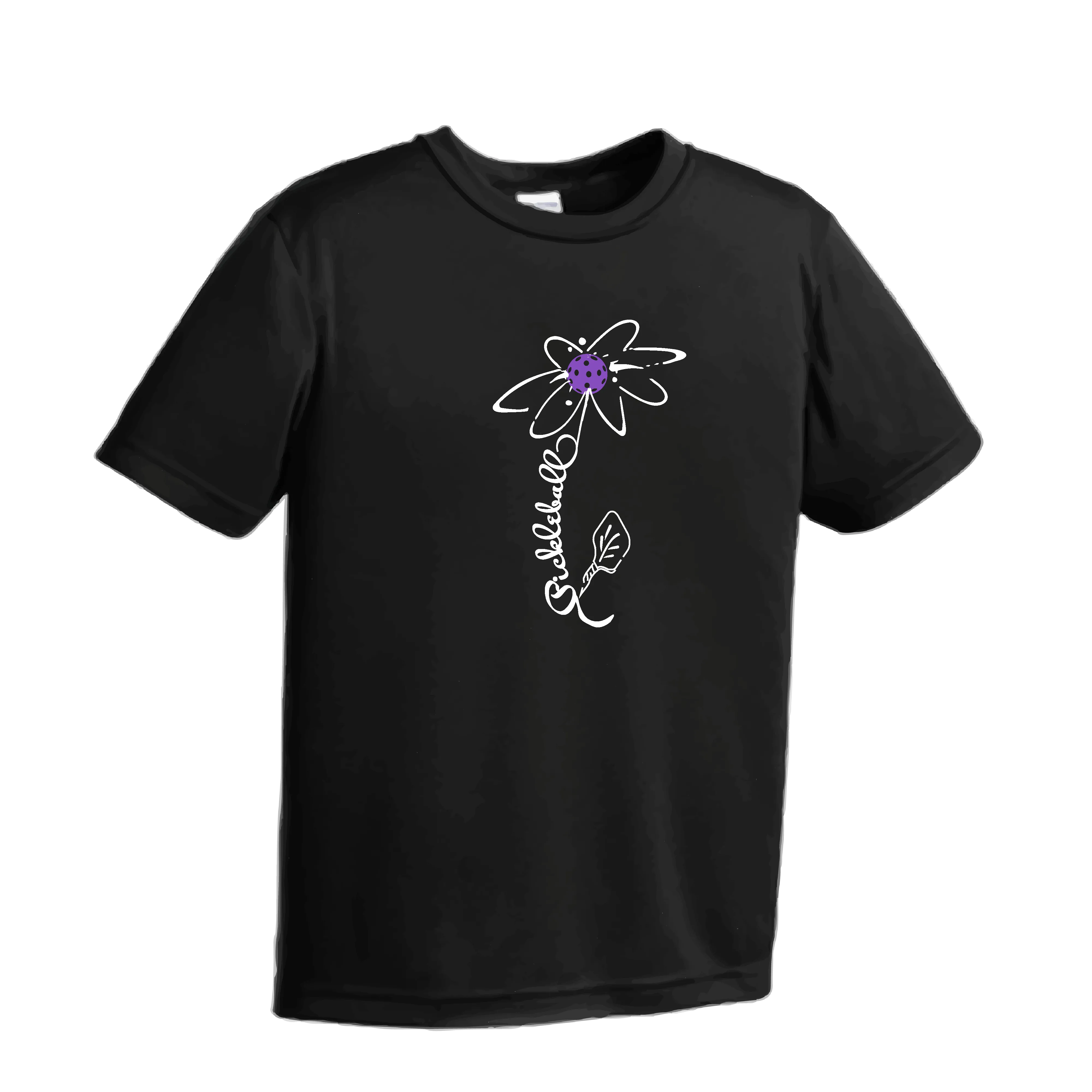 Pickleball Flower (Pink Purple Rainbow) | Youth Short Sleeve Pickleball Shirts | 100% Polyester
