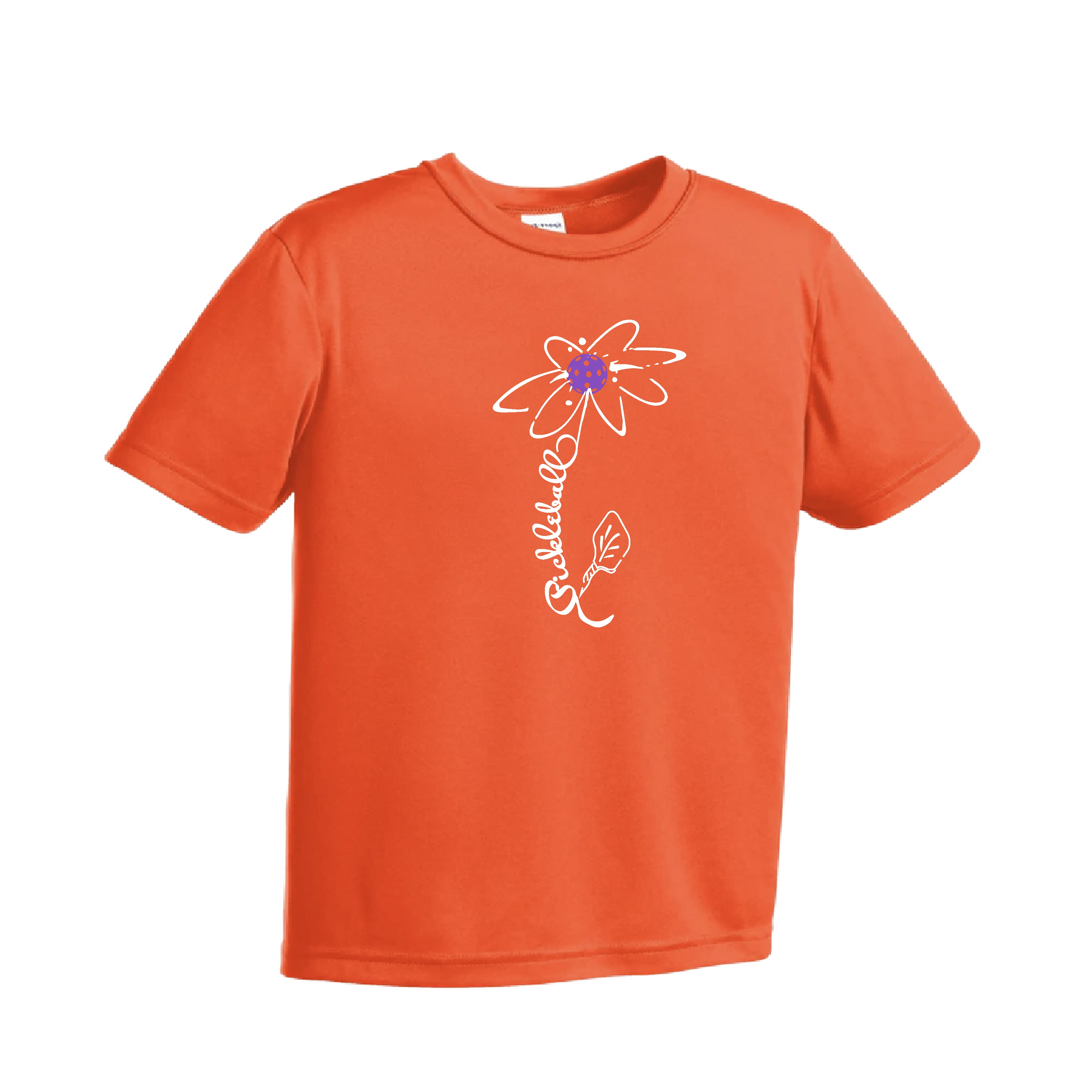 Pickleball Flower (Pink Purple Rainbow) | Youth Short Sleeve Pickleball Shirts | 100% Polyester