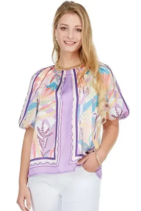Pleated Puff Sleeve Top • Floral Scarf