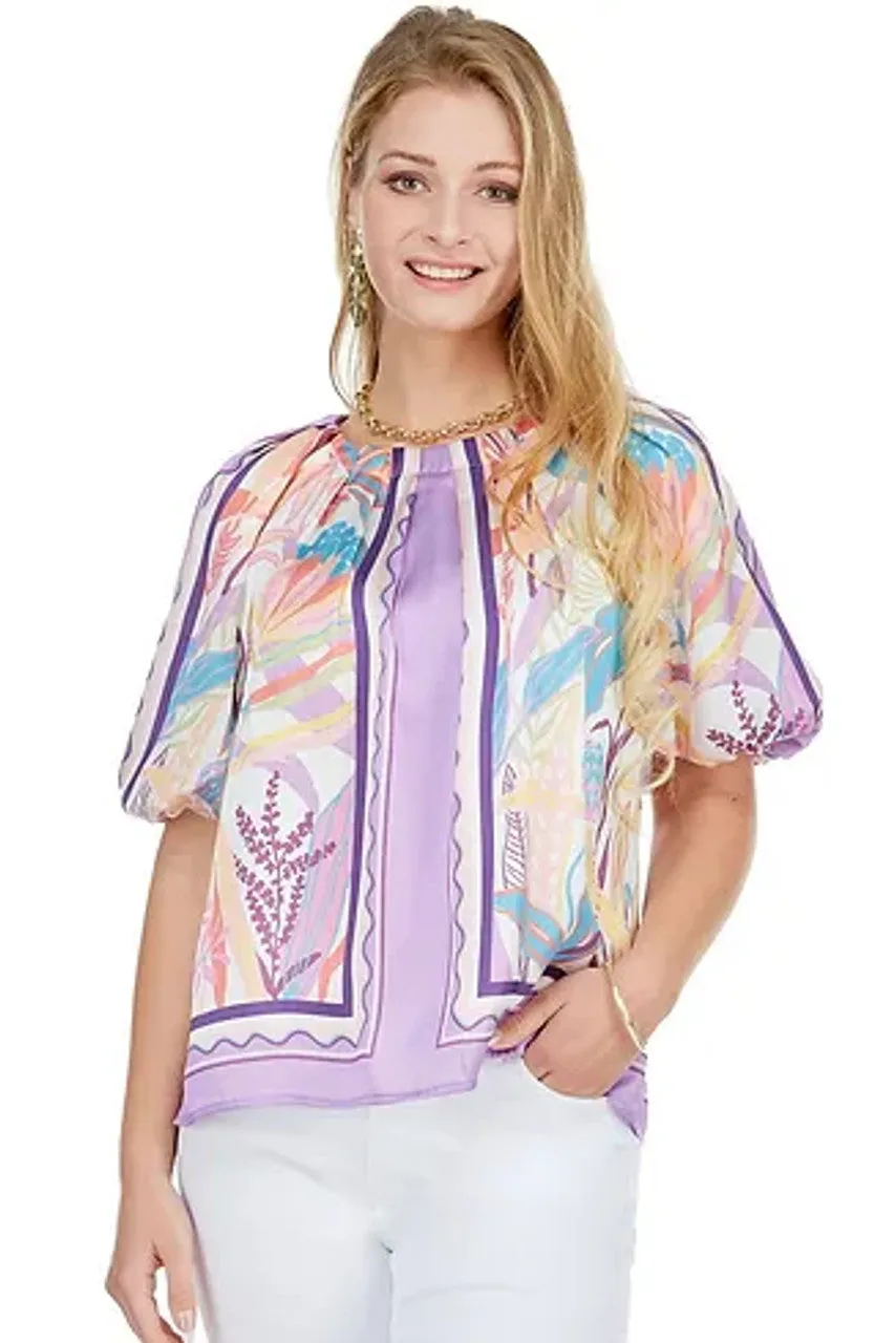 Pleated Puff Sleeve Top • Floral Scarf