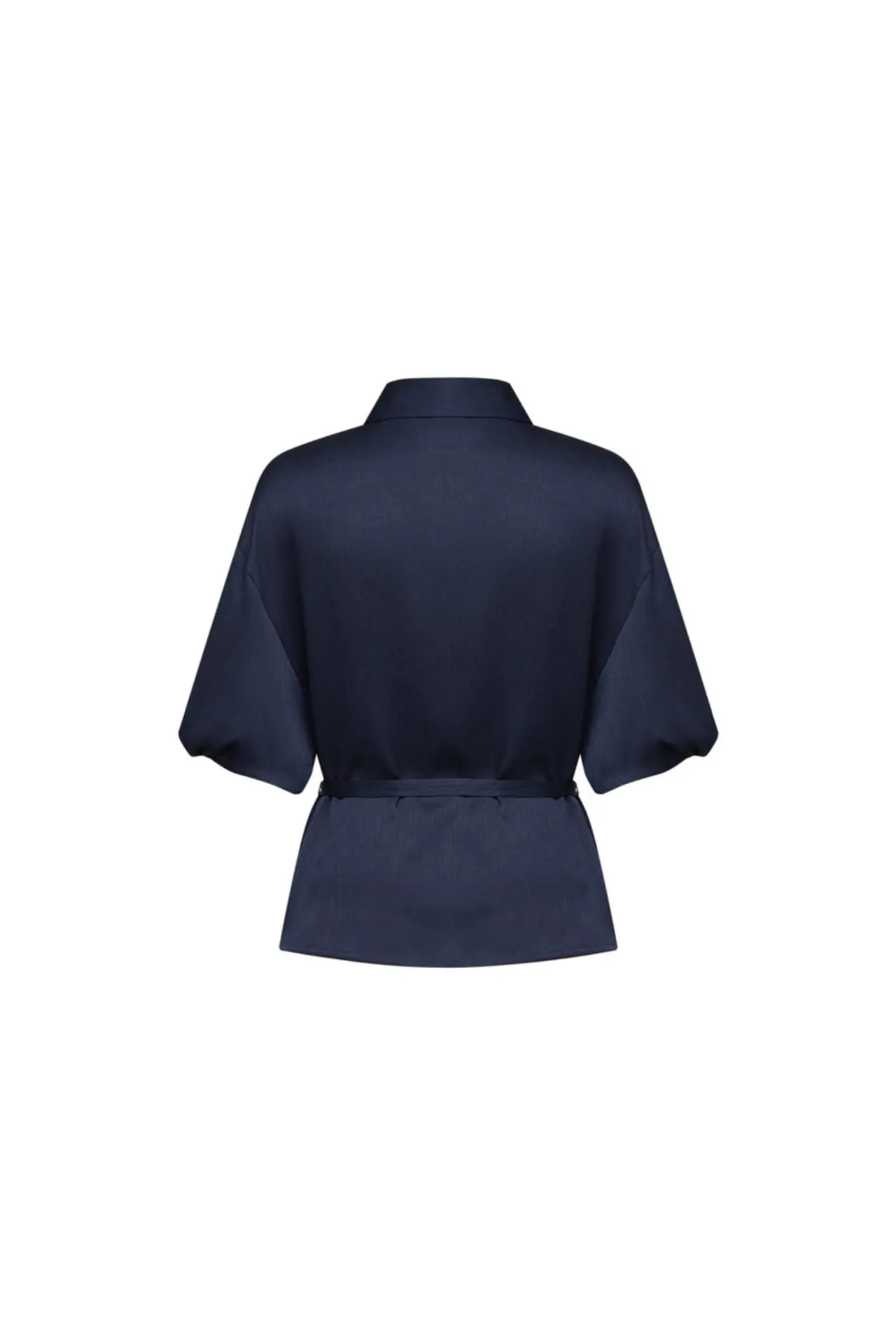 Pleated Satin Puff Sleeve Shirt Collar Blouse