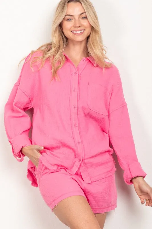 PLUS SIZE Gauze Woven Shirt Top