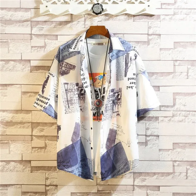 Print Brand Summer Men's Beach Shirt Fashion Short Sleeve Floral Loose Casual Plus OverSIZE M-4XL 5XL Hawaiian