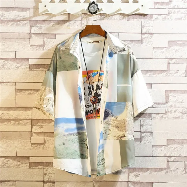 Print Brand Summer Men's Beach Shirt Fashion Short Sleeve Floral Loose Casual Plus OverSIZE M-4XL 5XL Hawaiian