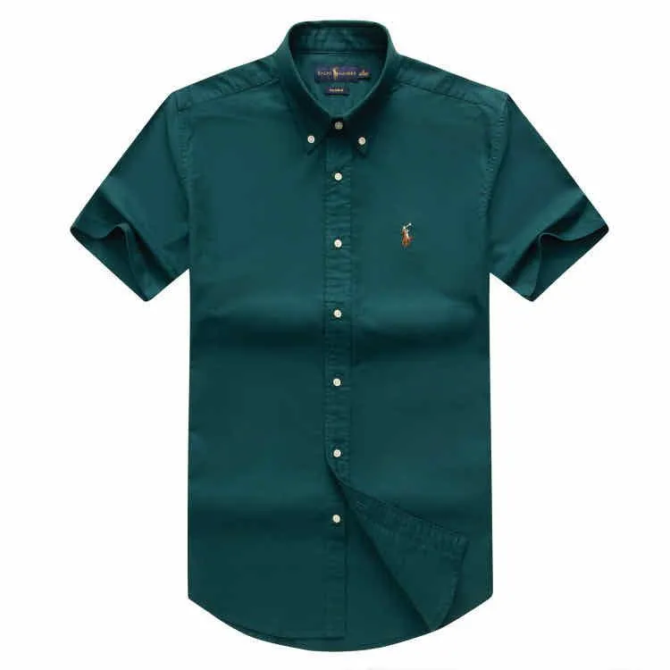 PRL Custom Fit Short Sleeve Button Down Oxford Shirt- Green