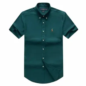 PRL Custom Fit Short Sleeve Button Down Oxford Shirt- Green