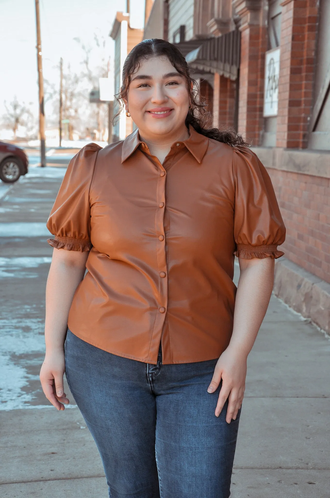 Puff Short Sleeve Pleather Top