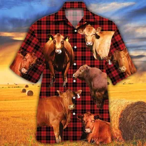 Red Angus Cattle Lovers Red Tartan Pattern Hawaiian Shirt - Animal hawaiian shirt, Cow Aloha Shirt, Gift For Cow Lovers