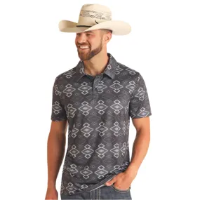 Rock & Roll Men's Black & Grey Southwest Aztec Polo