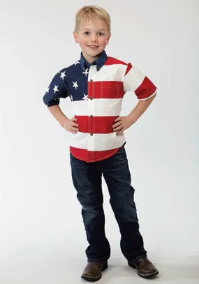 Roper Boys Patriotic Plaid Short Sleeve Style 03-031-0185-0101