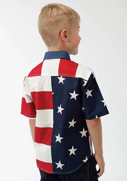 Roper Boys Patriotic Plaid Short Sleeve Style 03-031-0185-0101
