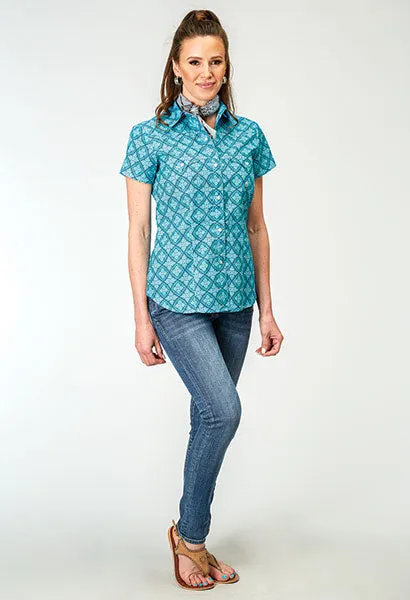 ROPER LADIES TURQUOISE SHORT SLEEVE SHIRT STYLE 03-051-0225-2029