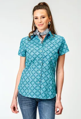 ROPER LADIES TURQUOISE SHORT SLEEVE SHIRT STYLE 03-051-0225-2029