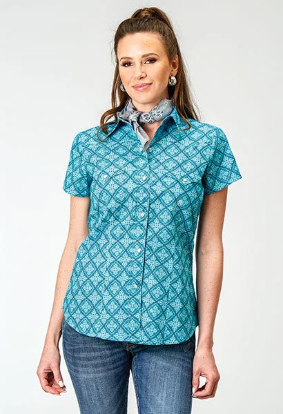 ROPER LADIES TURQUOISE SHORT SLEEVE SHIRT STYLE 03-051-0225-2029