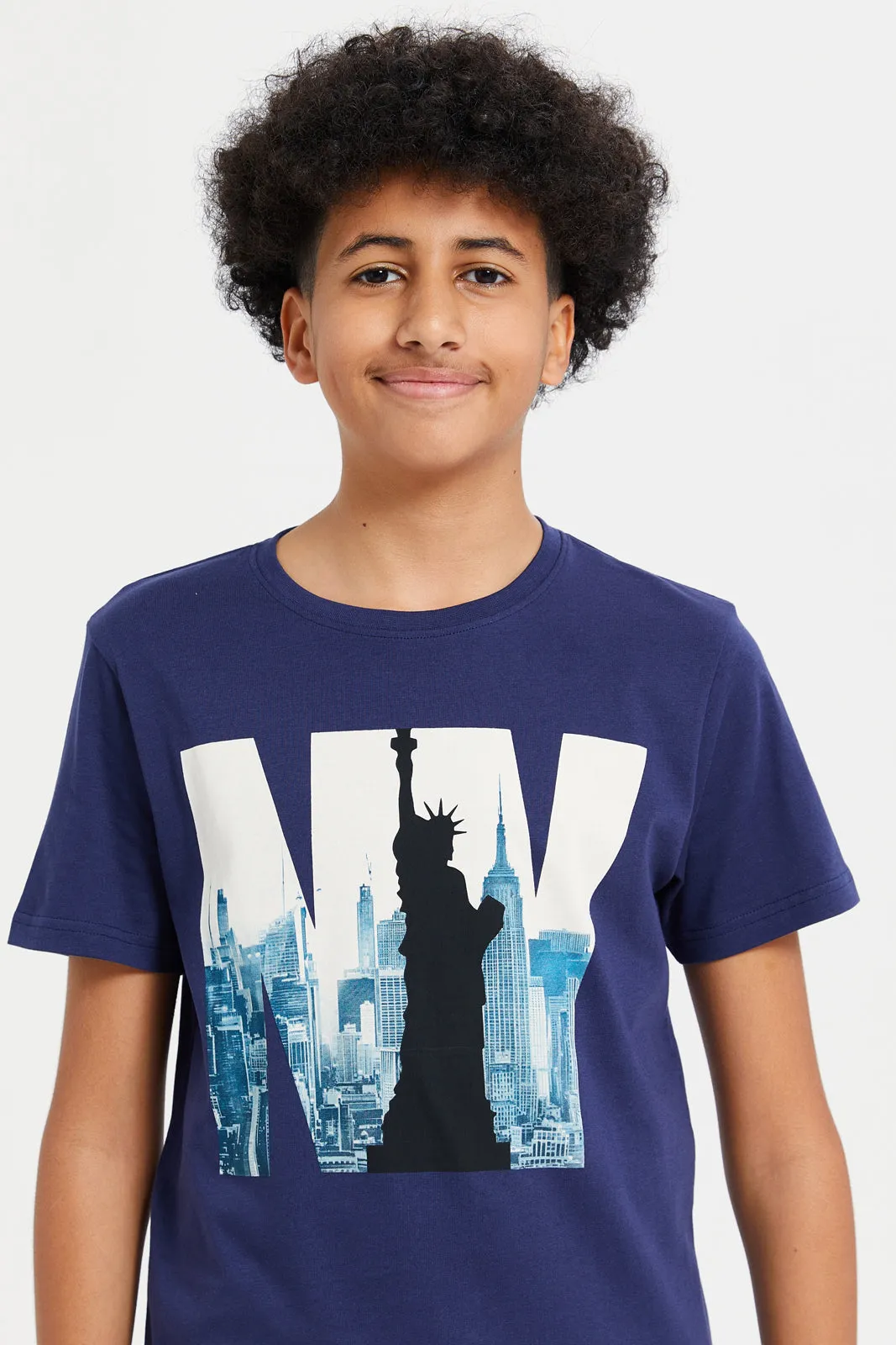Senior Boys Navy Ny Short Sleeve Graphic T-Shirt