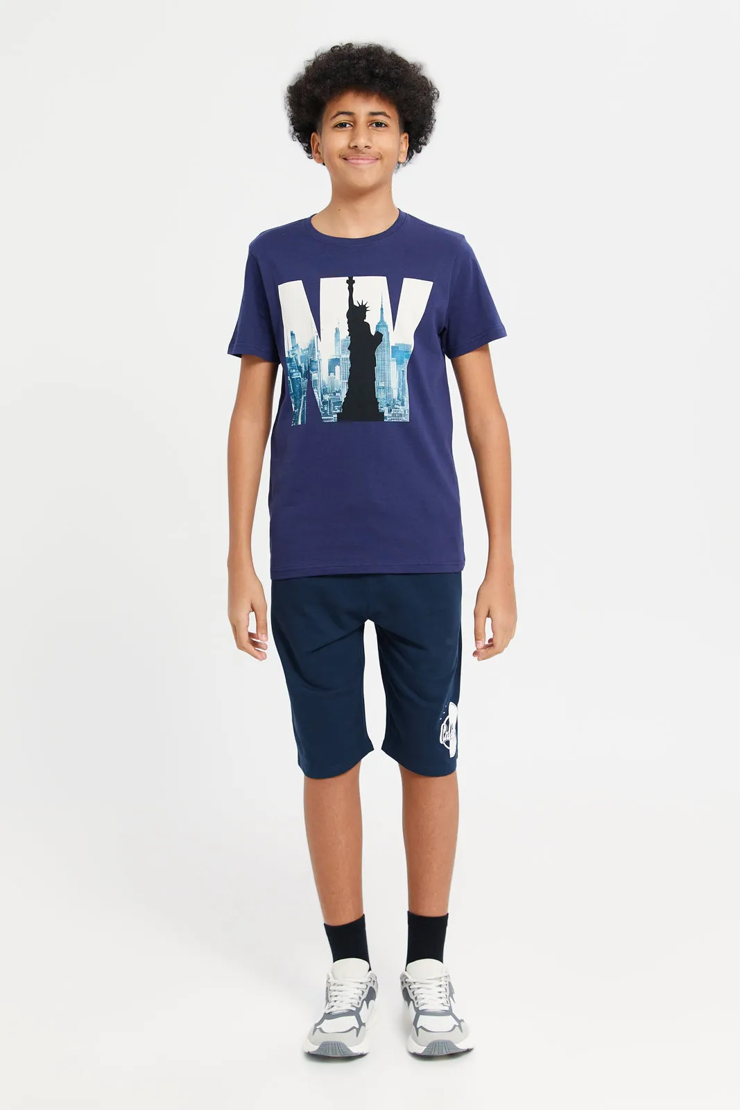 Senior Boys Navy Ny Short Sleeve Graphic T-Shirt