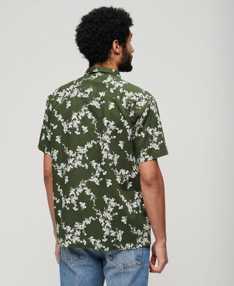 Short Sleeve Beach Shirt - Olive Blossom