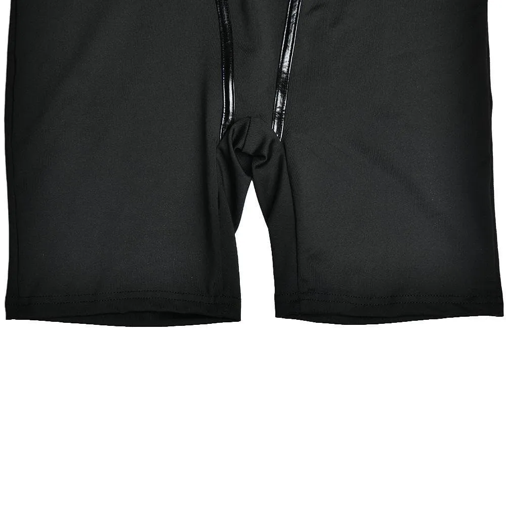 Short sleeve zip-up stitch high neck romper