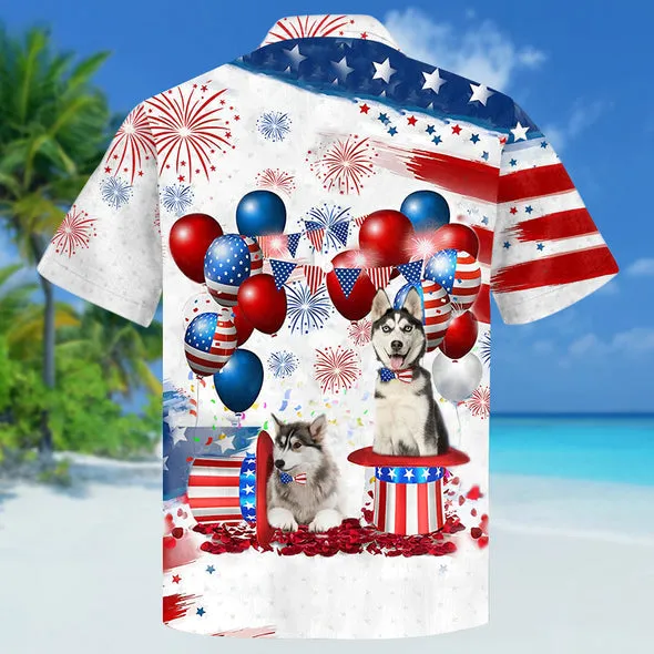 Siberian Husky Independence Day Hawaiian Shirt for men and women, 4th of july hawaiian shirt
