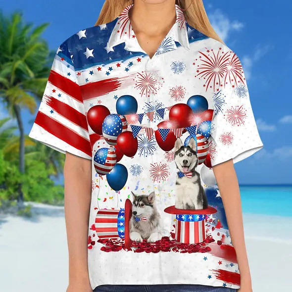 Siberian Husky Independence Day Hawaiian Shirt for men and women, 4th of july hawaiian shirt