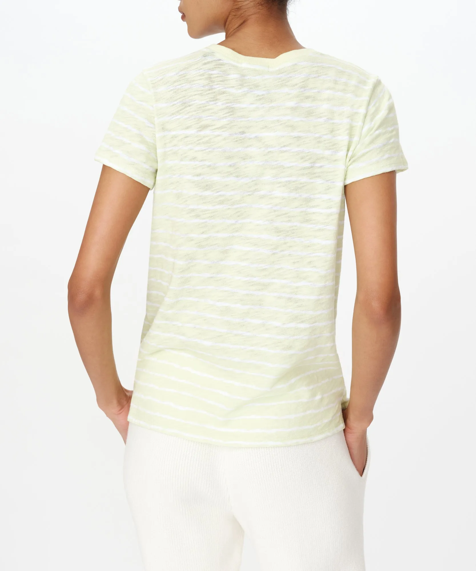 Slub Jersey with Stripe Schoolboy Short Sleeve Crew Neck Tee - Mint Tint-White