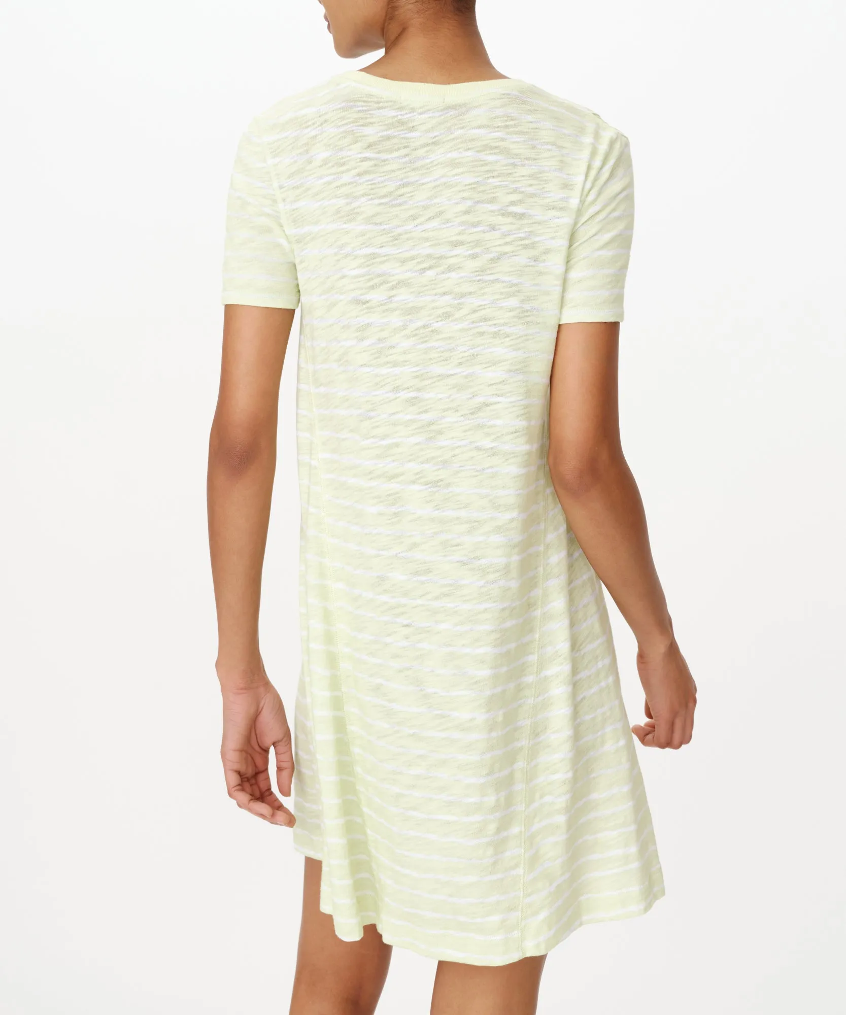 Slub Jersey with Stripe Short Sleeve A-Line Dress - Mint Tint-White