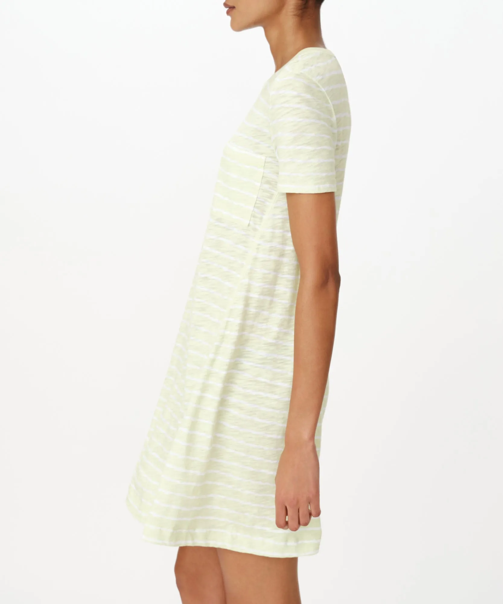 Slub Jersey with Stripe Short Sleeve A-Line Dress - Mint Tint-White