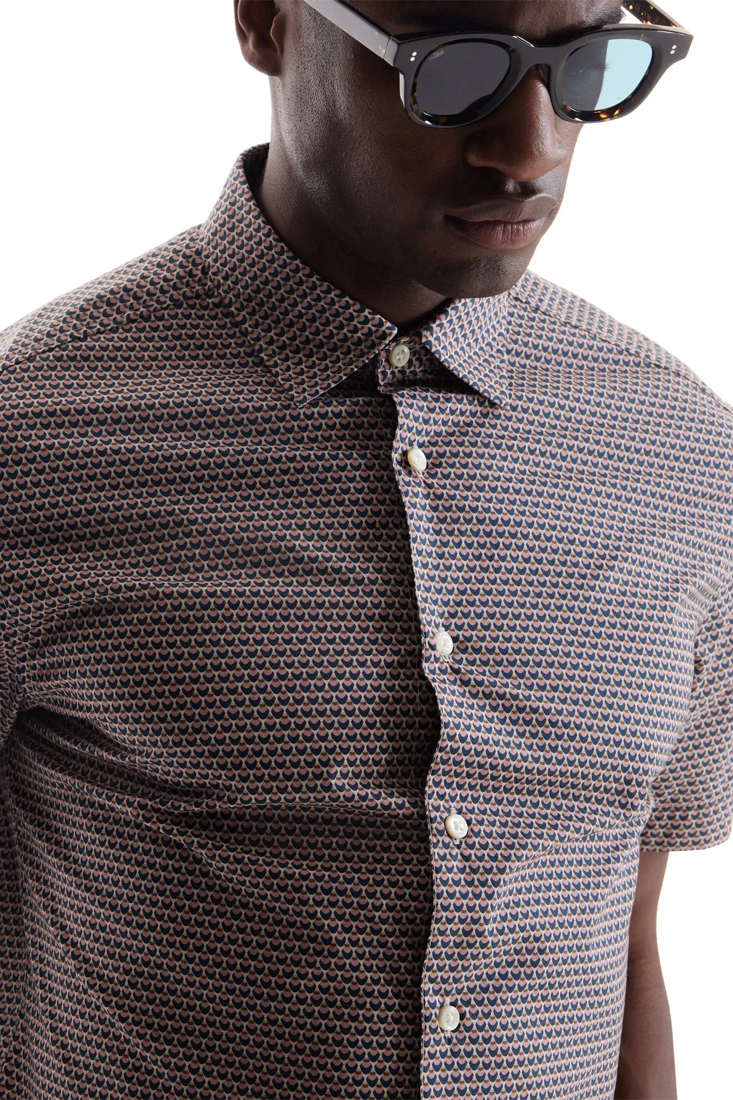 Soft Cloth Collar Shirt in Italian Poplin - Blush Beverly Pop Print