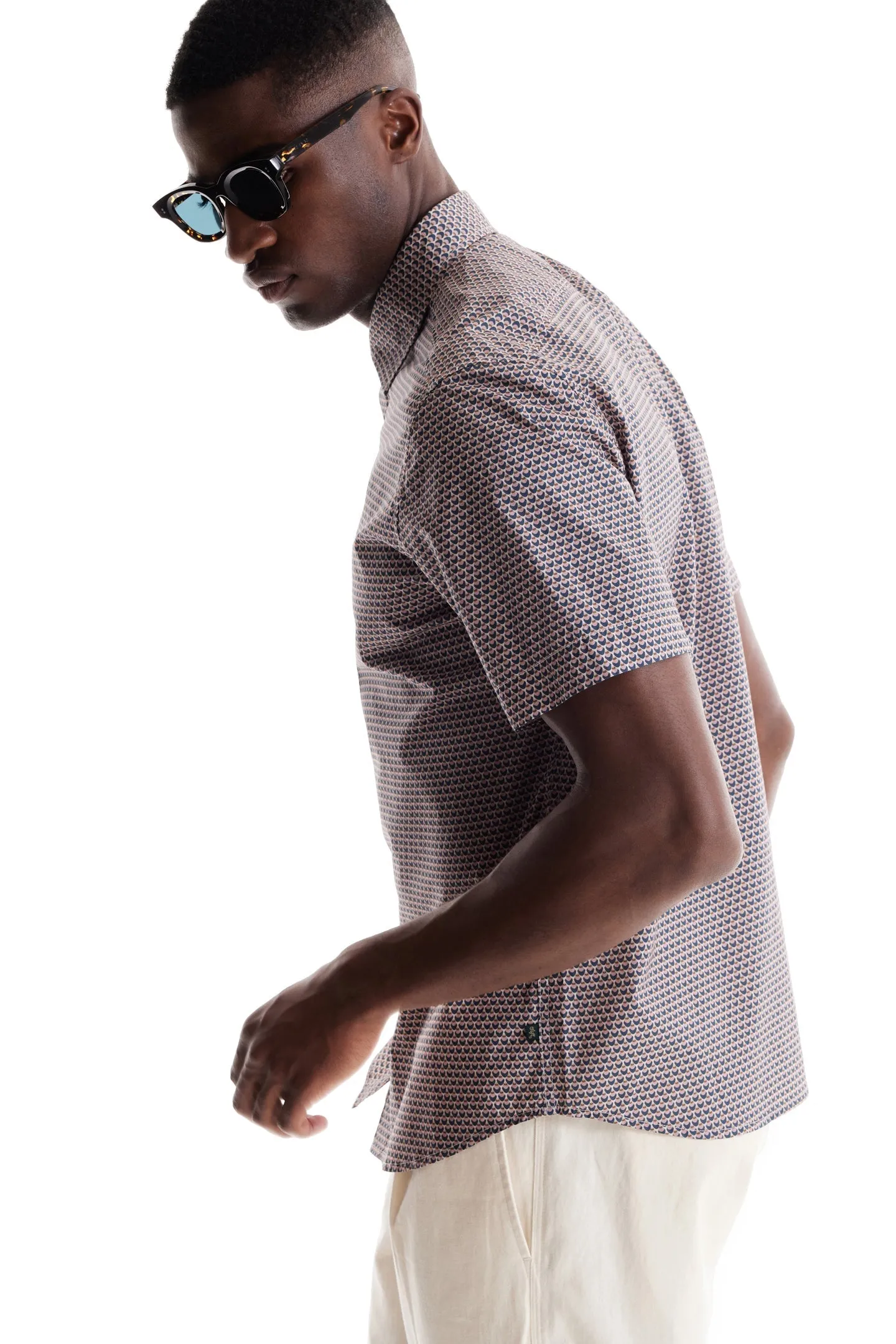 Soft Cloth Collar Shirt in Italian Poplin - Blush Beverly Pop Print