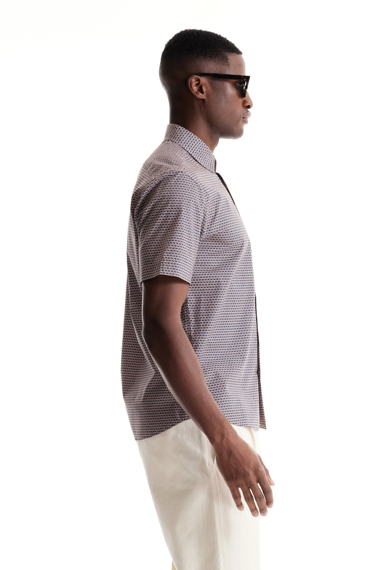 Soft Cloth Collar Shirt in Italian Poplin - Blush Beverly Pop Print