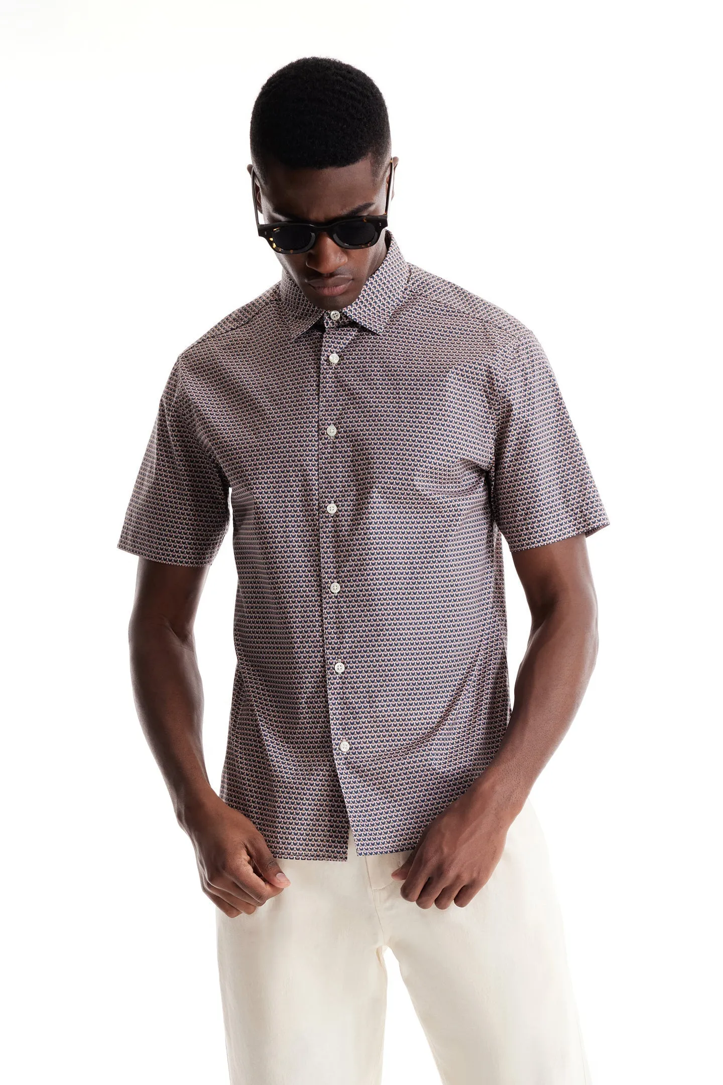 Soft Cloth Collar Shirt in Italian Poplin - Blush Beverly Pop Print
