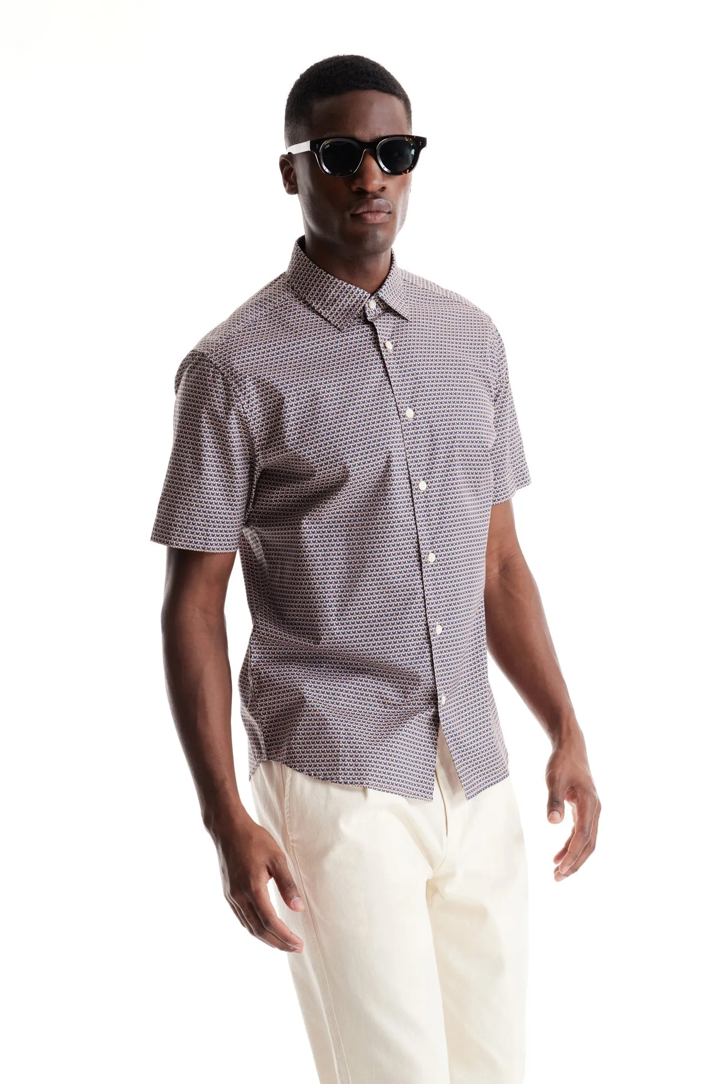 Soft Cloth Collar Shirt in Italian Poplin - Blush Beverly Pop Print