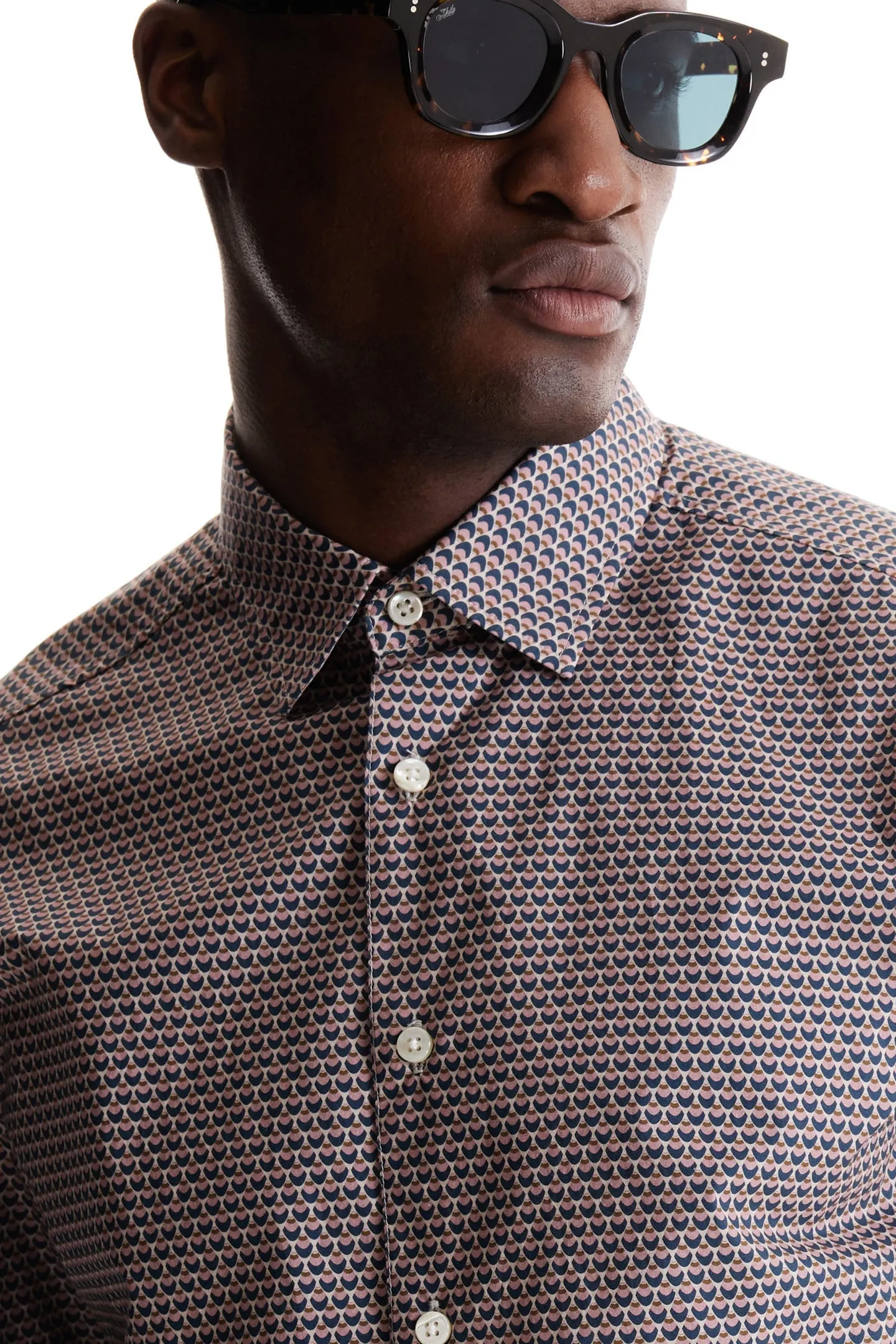 Soft Cloth Collar Shirt in Italian Poplin - Blush Beverly Pop Print