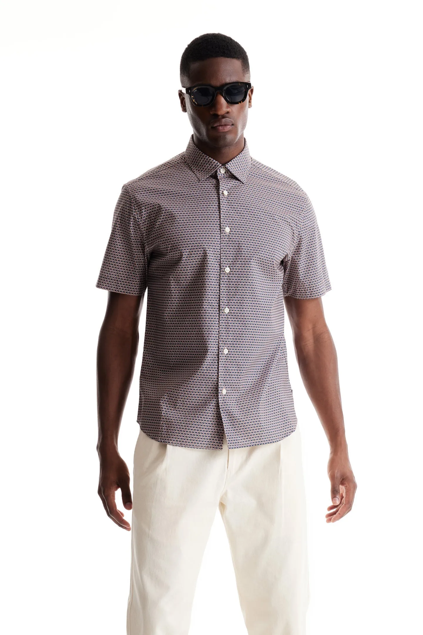 Soft Cloth Collar Shirt in Italian Poplin - Blush Beverly Pop Print