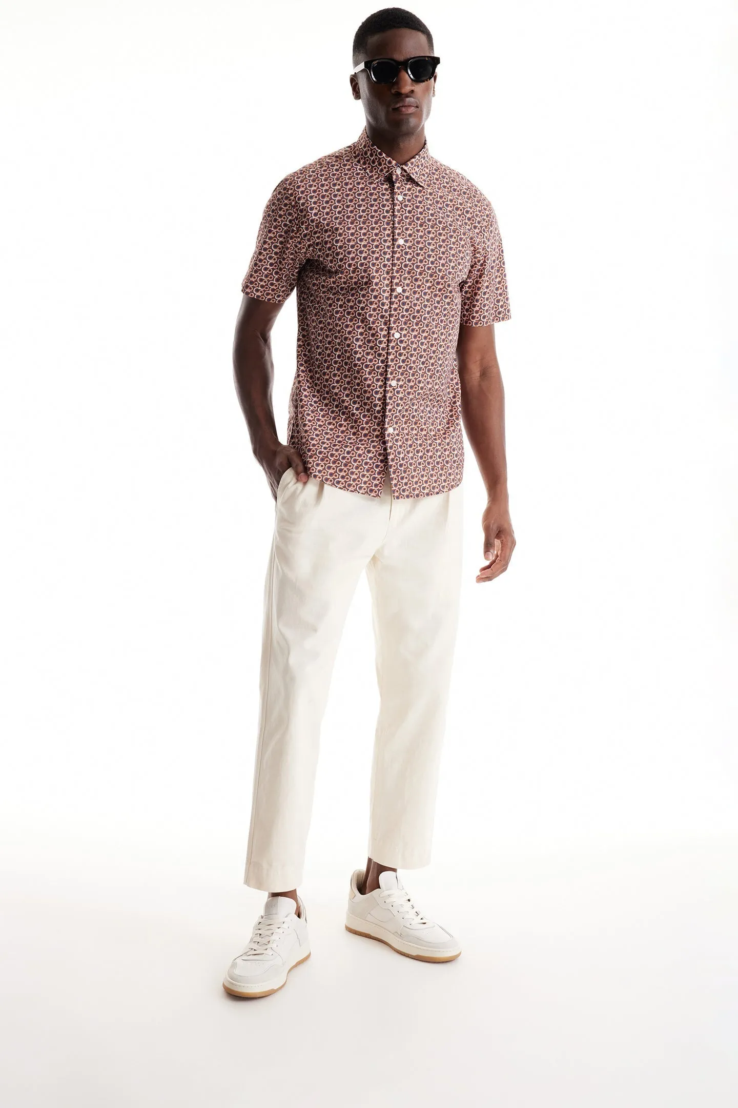 Soft Cloth Collar Shirt in Italian Poplin - Energy Beverly Pop Print
