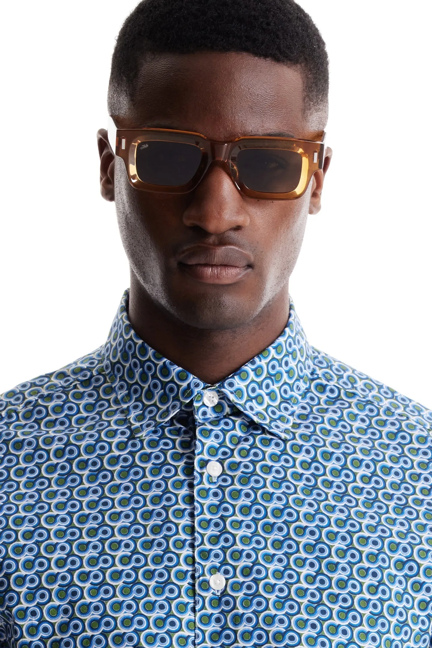 Soft Cloth Collar Shirt in Italian Poplin - Indigo Beverly Pop Print
