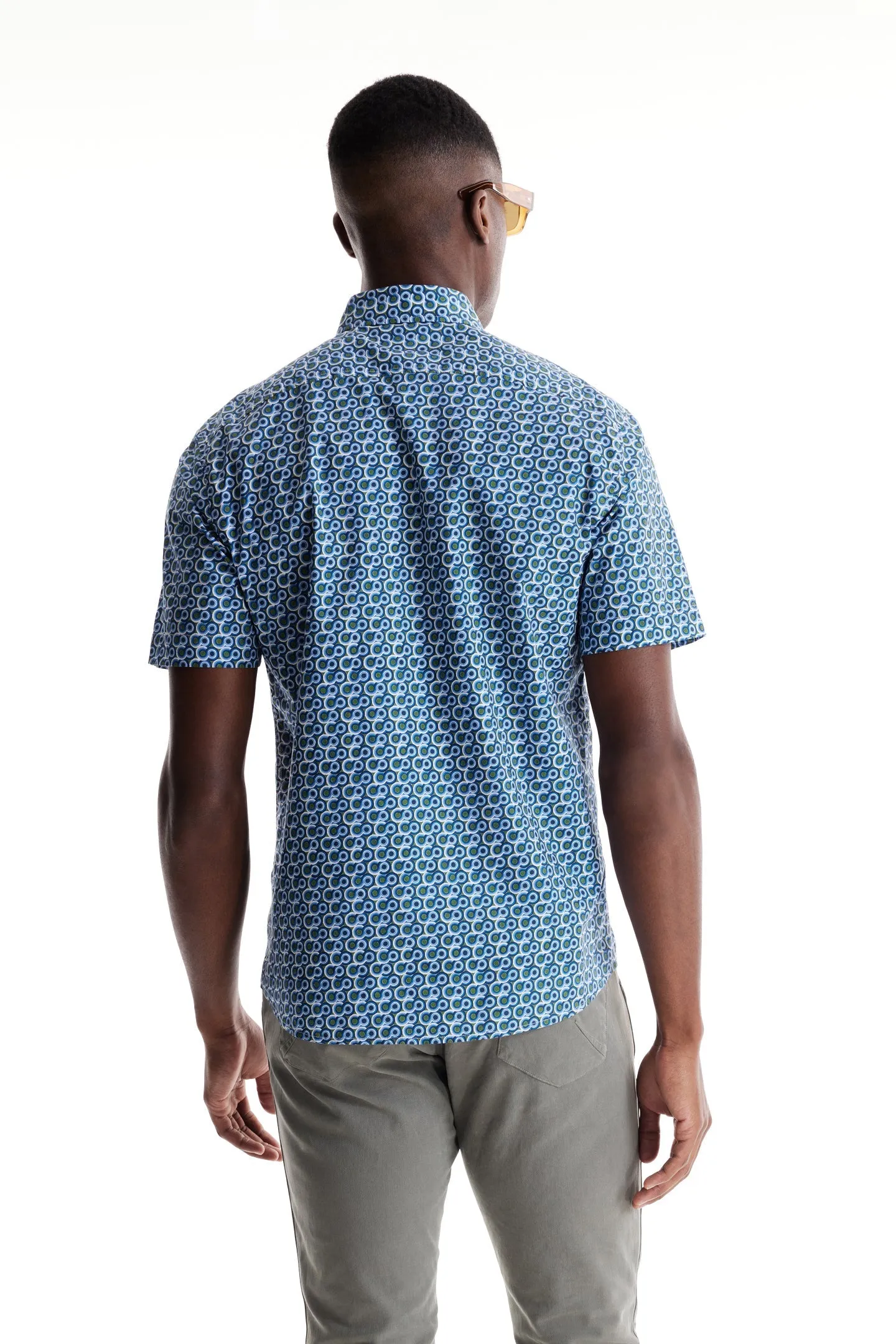 Soft Cloth Collar Shirt in Italian Poplin - Indigo Beverly Pop Print