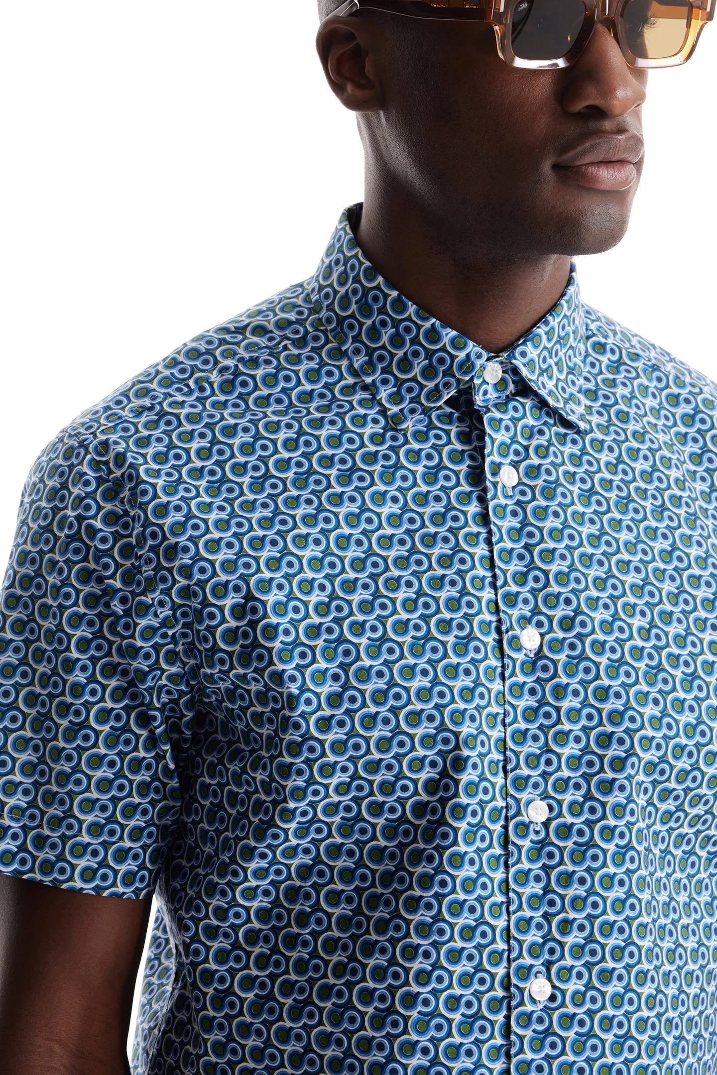 Soft Cloth Collar Shirt in Italian Poplin - Indigo Beverly Pop Print